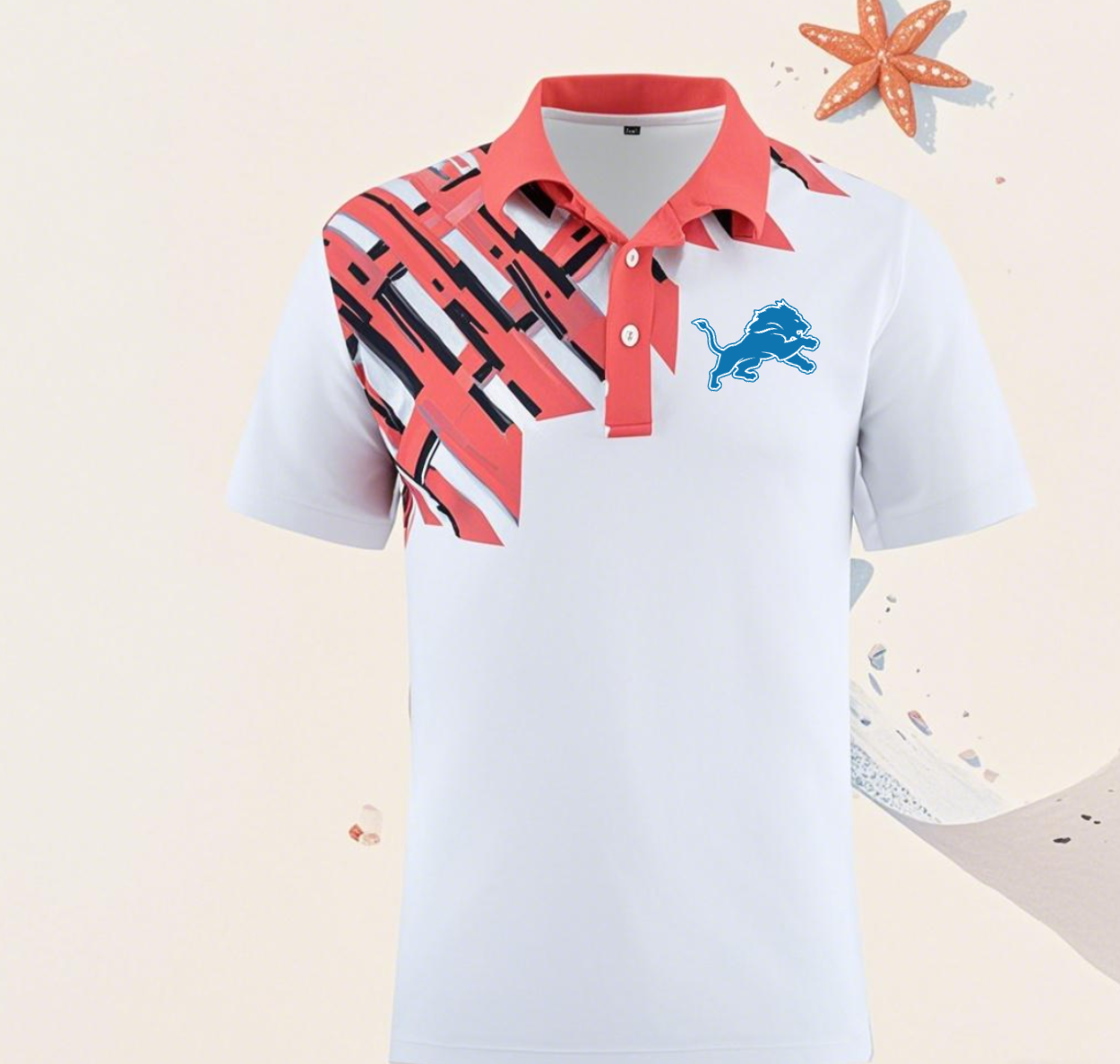 Detroit Lions white style #8 Men 2025 NFL polo T shirt